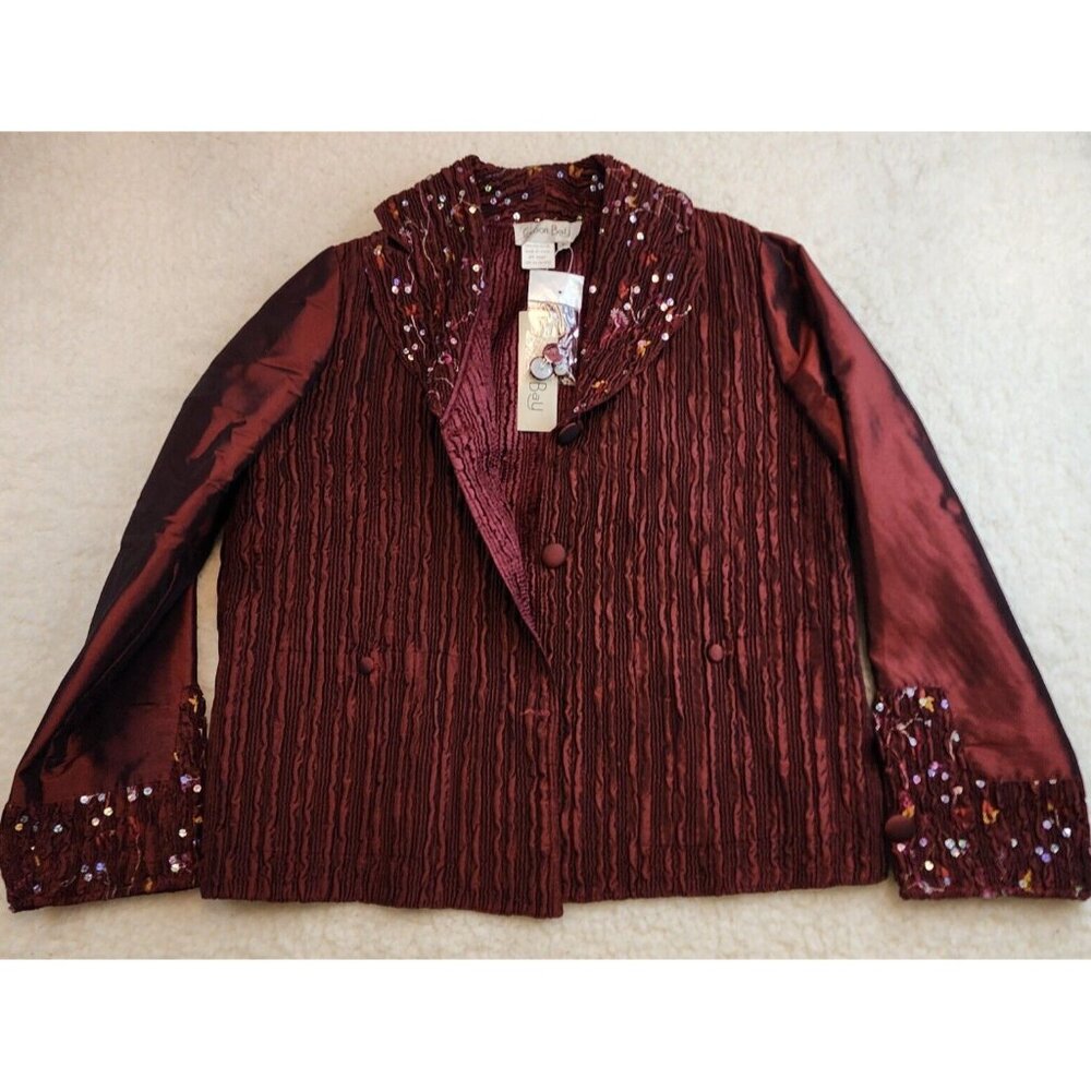 Cocoon Bay Jacket Blazer Lg Burgundy Embroidery Sequins NEW Event Fancy